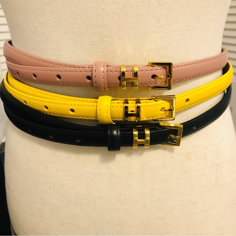 Women’s Luxury Leather Belt In Pink Black or Yellow - Picture 2 of 5